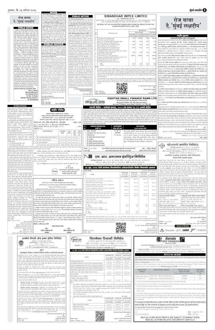Mumbai Lakshadeep 6-8-2026